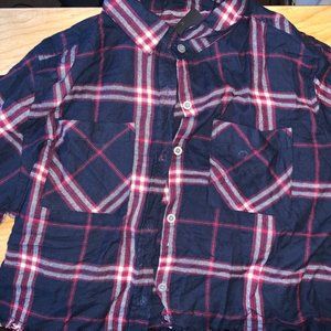 Plaid Crop Top - Lounge Affair Collared Raw Hem